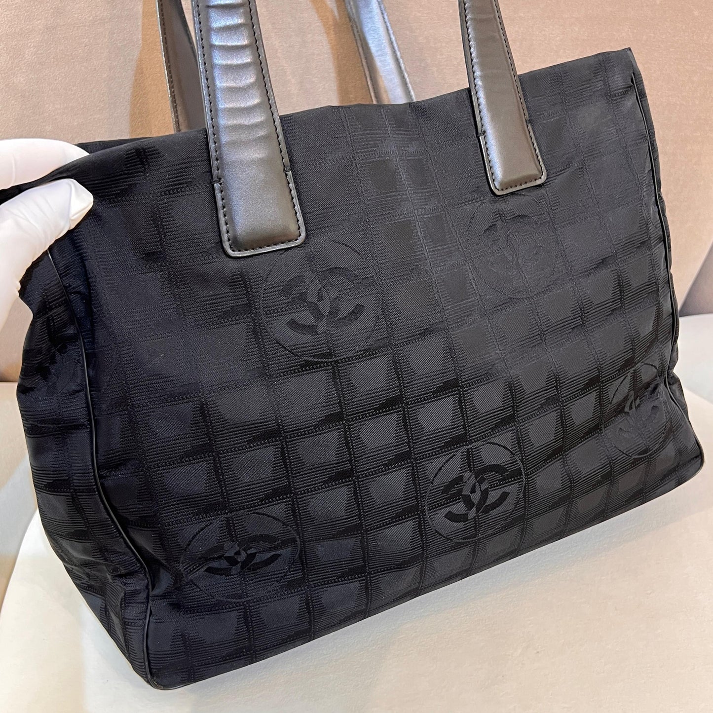 Chanel Vintage New Travel Line Black Nylon Tote Bag