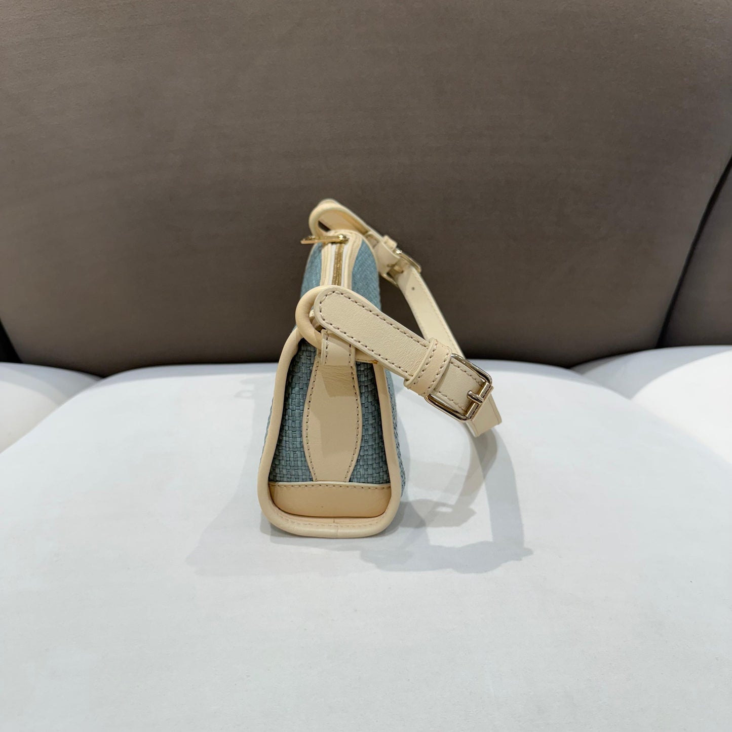 Celine Vintage Light Blue Woven Fabric One Shoulder Bag