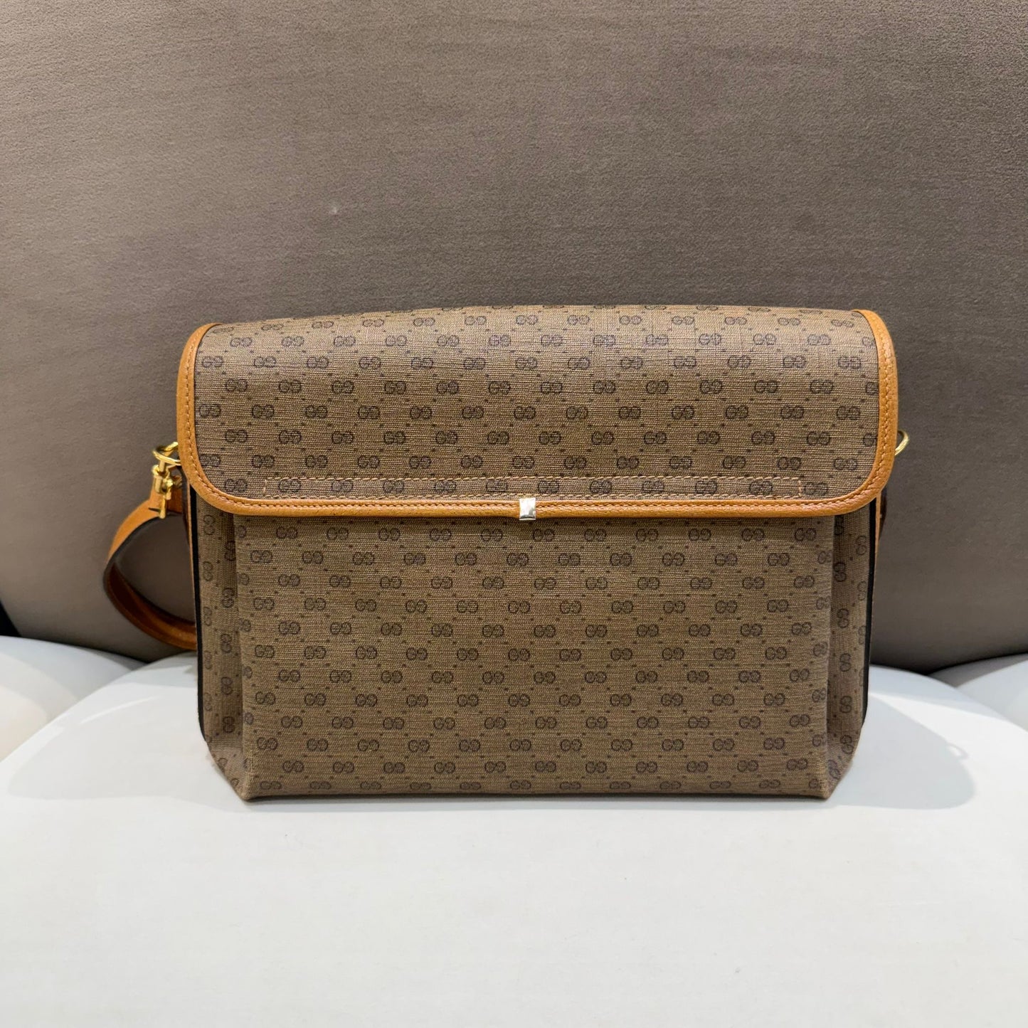 Gucci Vintage Micro Gg Canvas Beige Leather Shoulder Bag