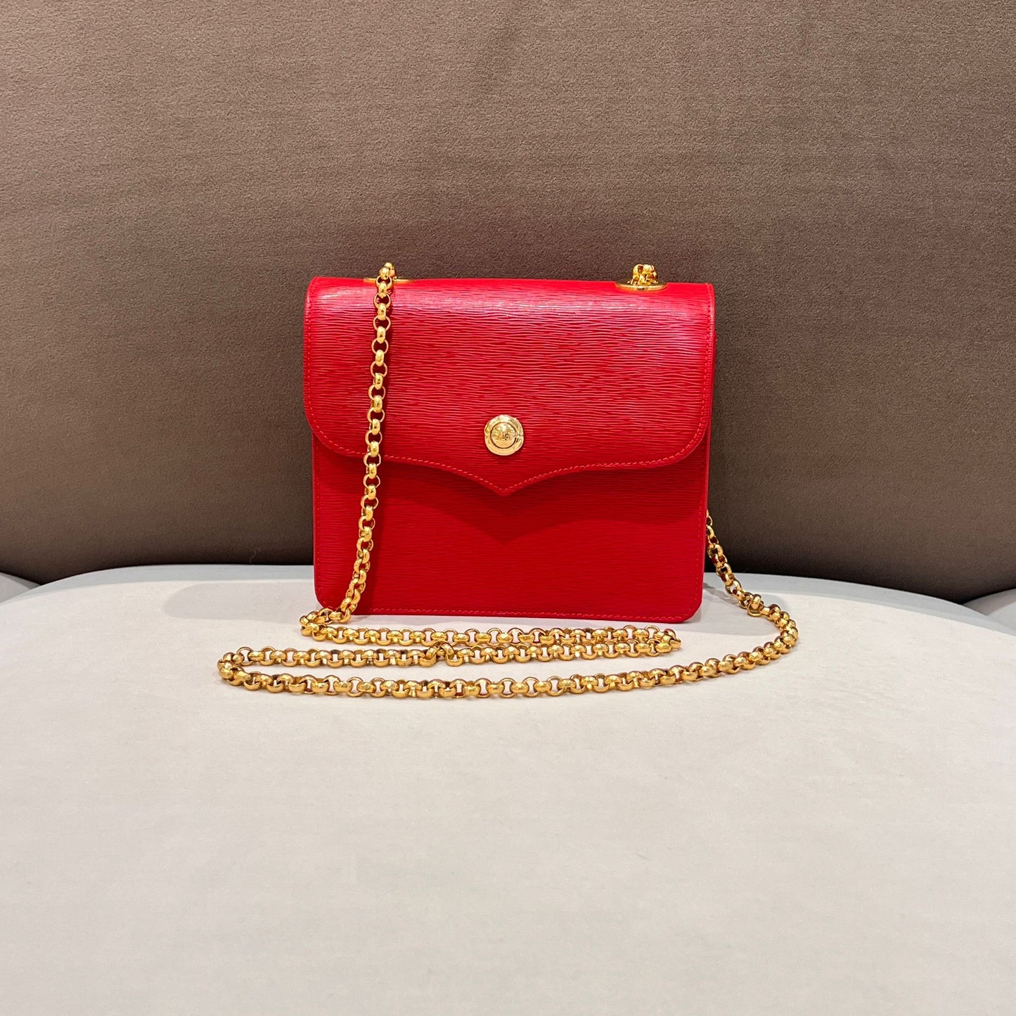 Chloé Vintage Red Grained Leather Chain Shoulder Bag