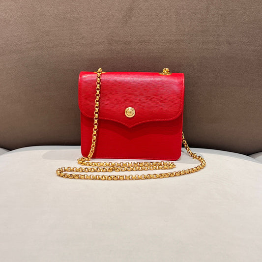 Chloé Vintage Red Grained Leather Chain Shoulder Bag