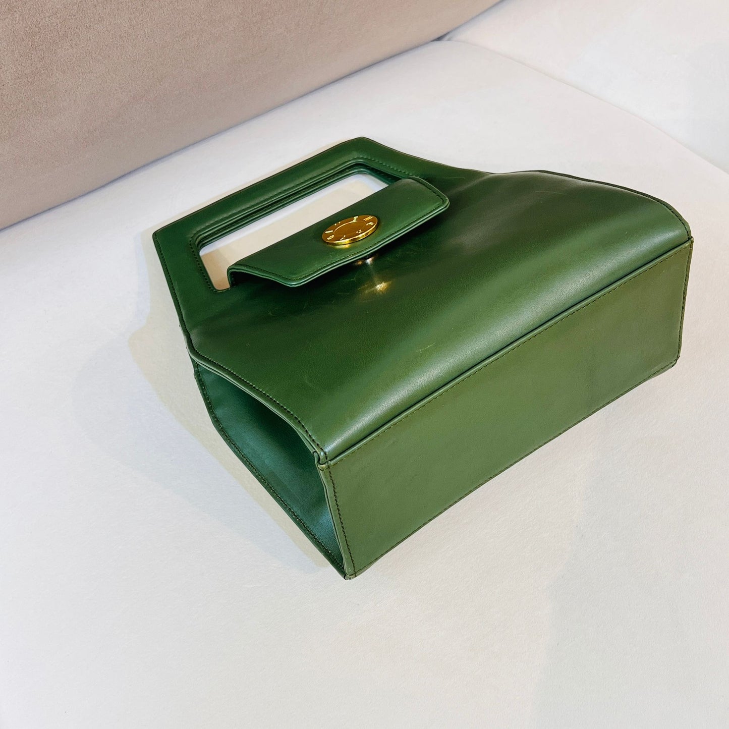 Givenchy Vintage Structured Green Leather Handbag With Medallion Clasp