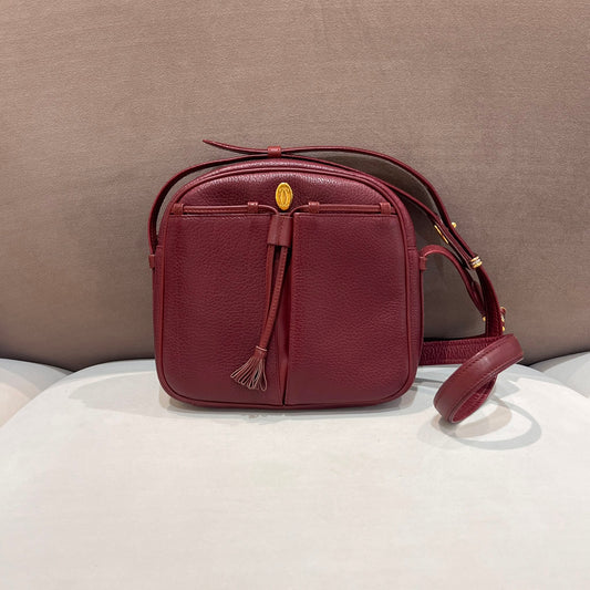 Cartier Vintage Bordeaux Leather Tassel Shoulder Bag With Pouch