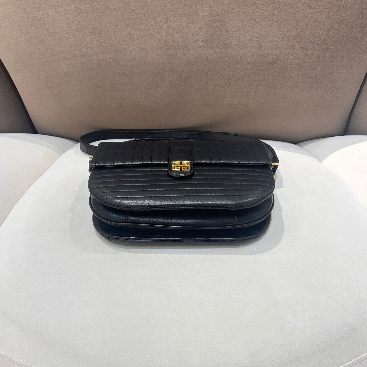 Givenchy Vintage Black Quilted Leather 4G Logo Flap Shoulder Bag