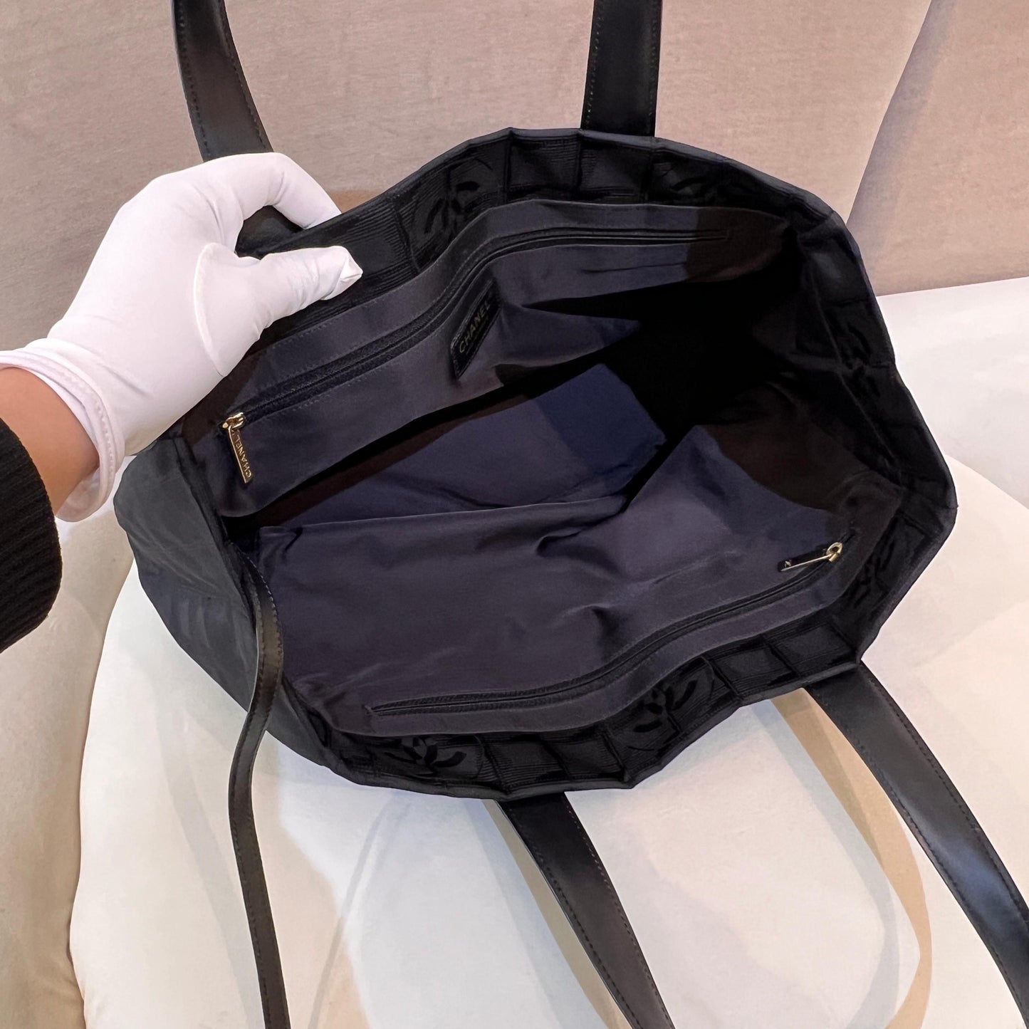 Chanel Vintage New Travel Line Black Nylon Tote Bag