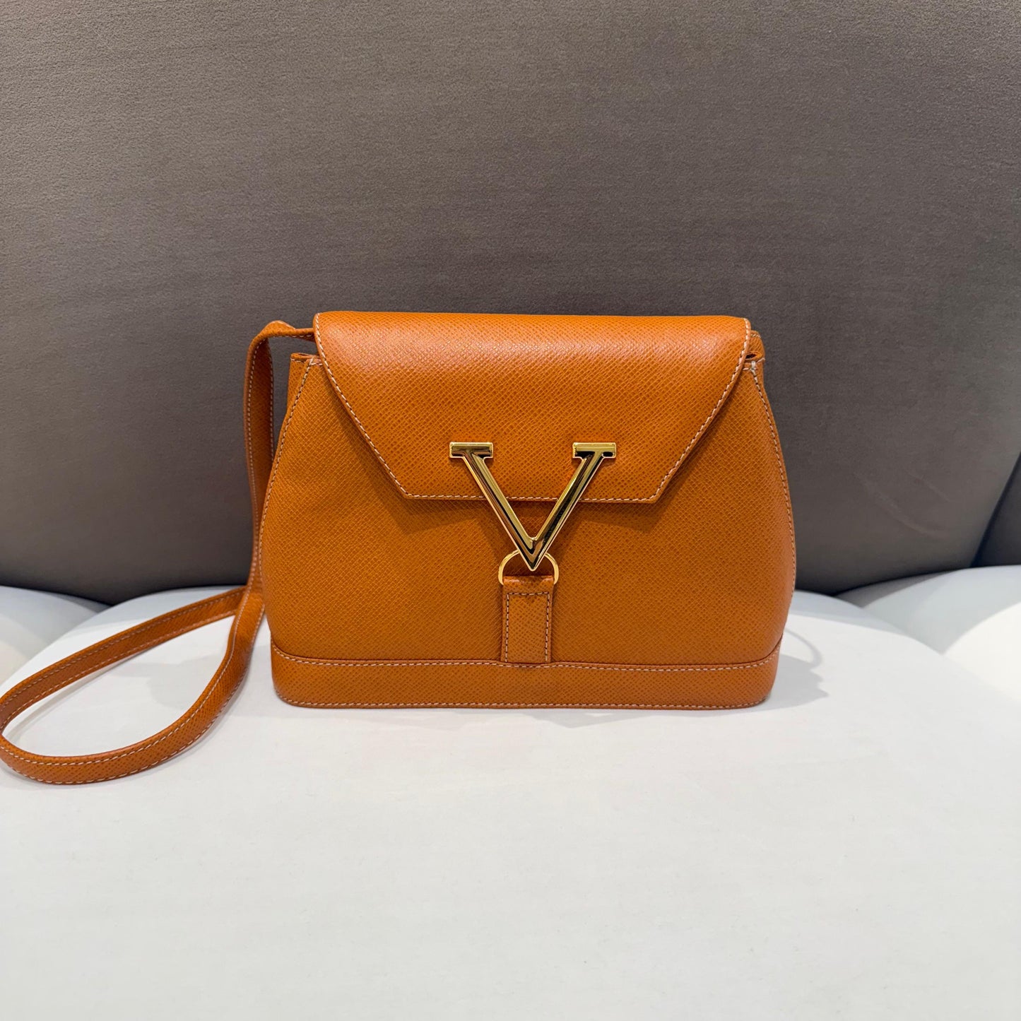 Valentino Garavani Vintage V Logo Brown Leather Shoulder Bag