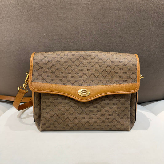 Gucci Vintage Micro Gg Canvas Beige Leather Shoulder Bag