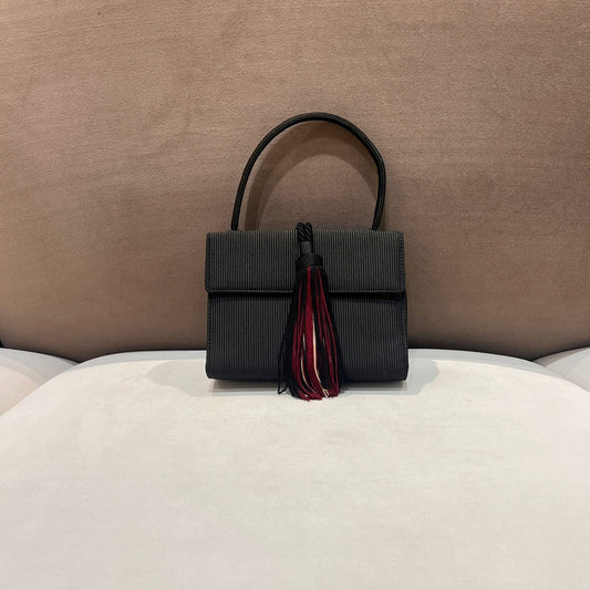 Burberry Vintage Black Textured Tassel Top Handle Handbag