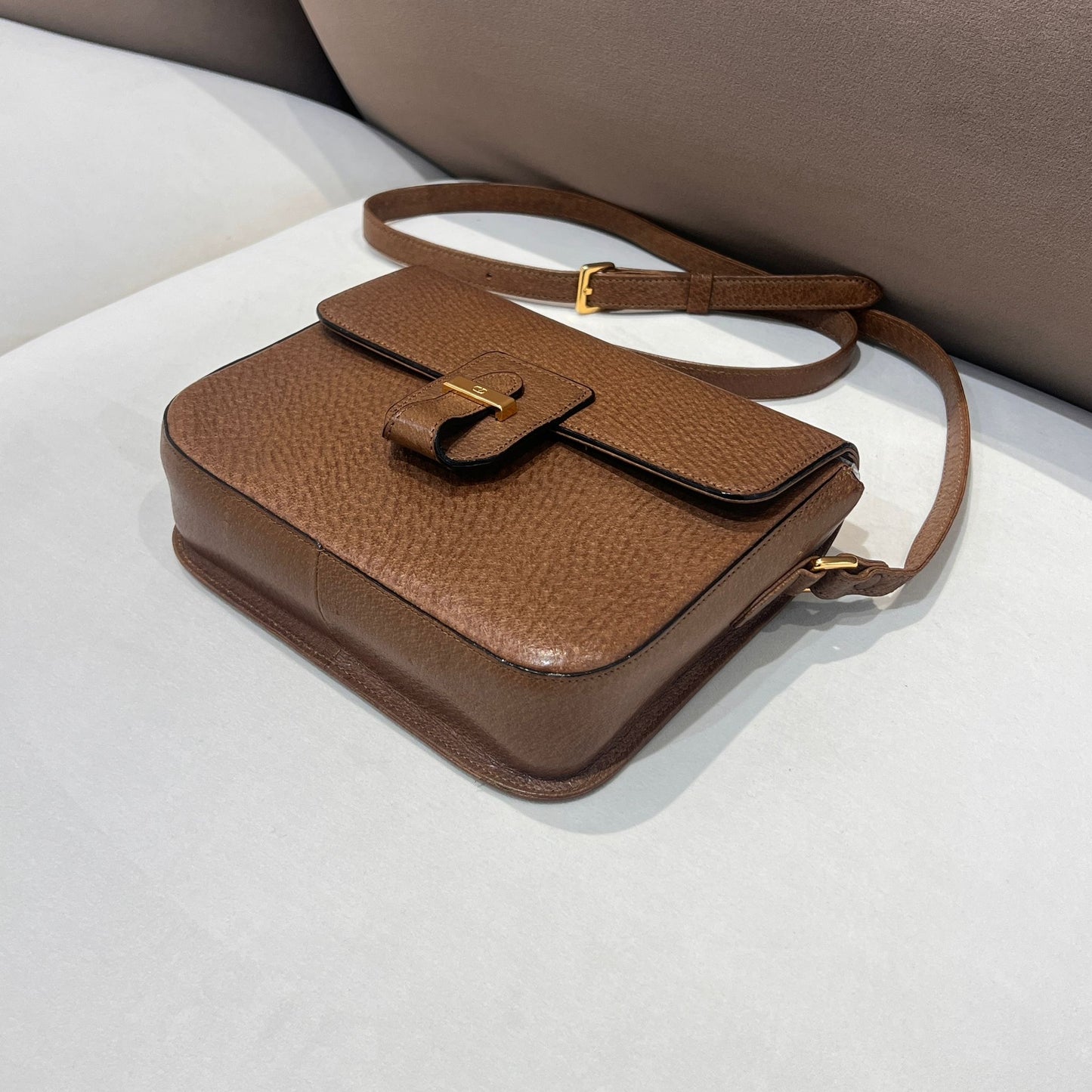 Valentino Garavani Vintage Brown Leather Buckle Shoulder Bag