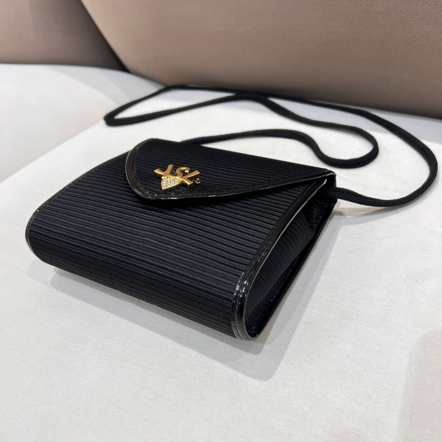 Yves Saint Laurent Vintage Ysl Heart Crystal Black Leather Shoulder Bag