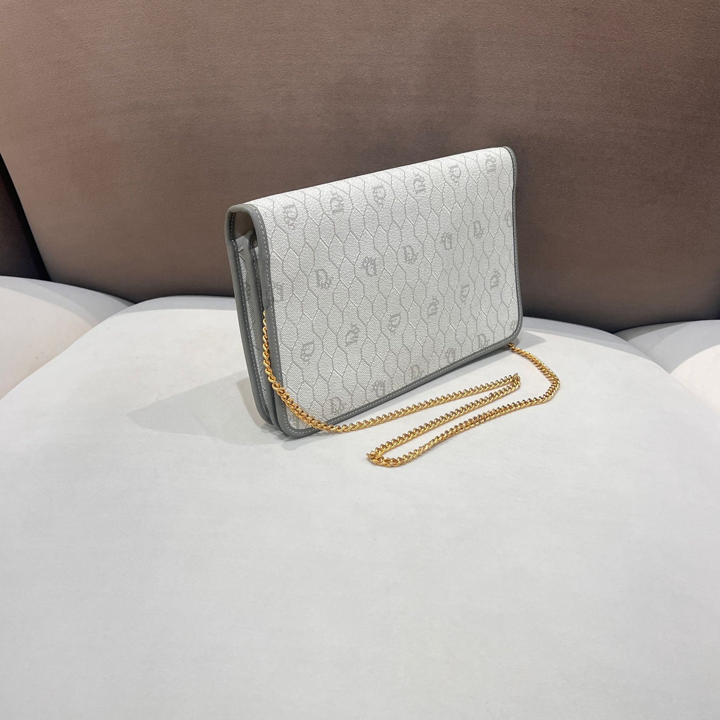 Christian Dior Vintage Grey Honeycomb Monogram Chain Shoulder Bag