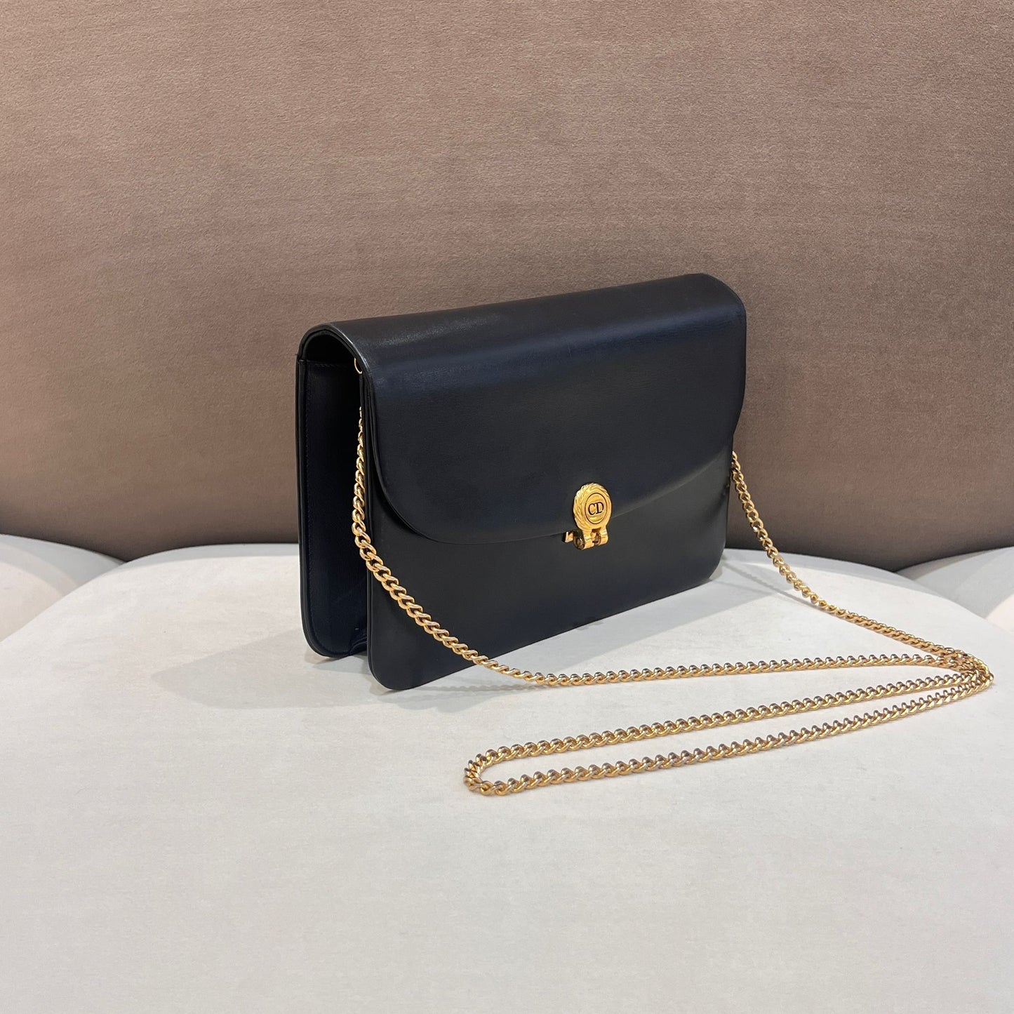 Christian Dior Vintage Black Leather Cd Chain Shoulder Bag