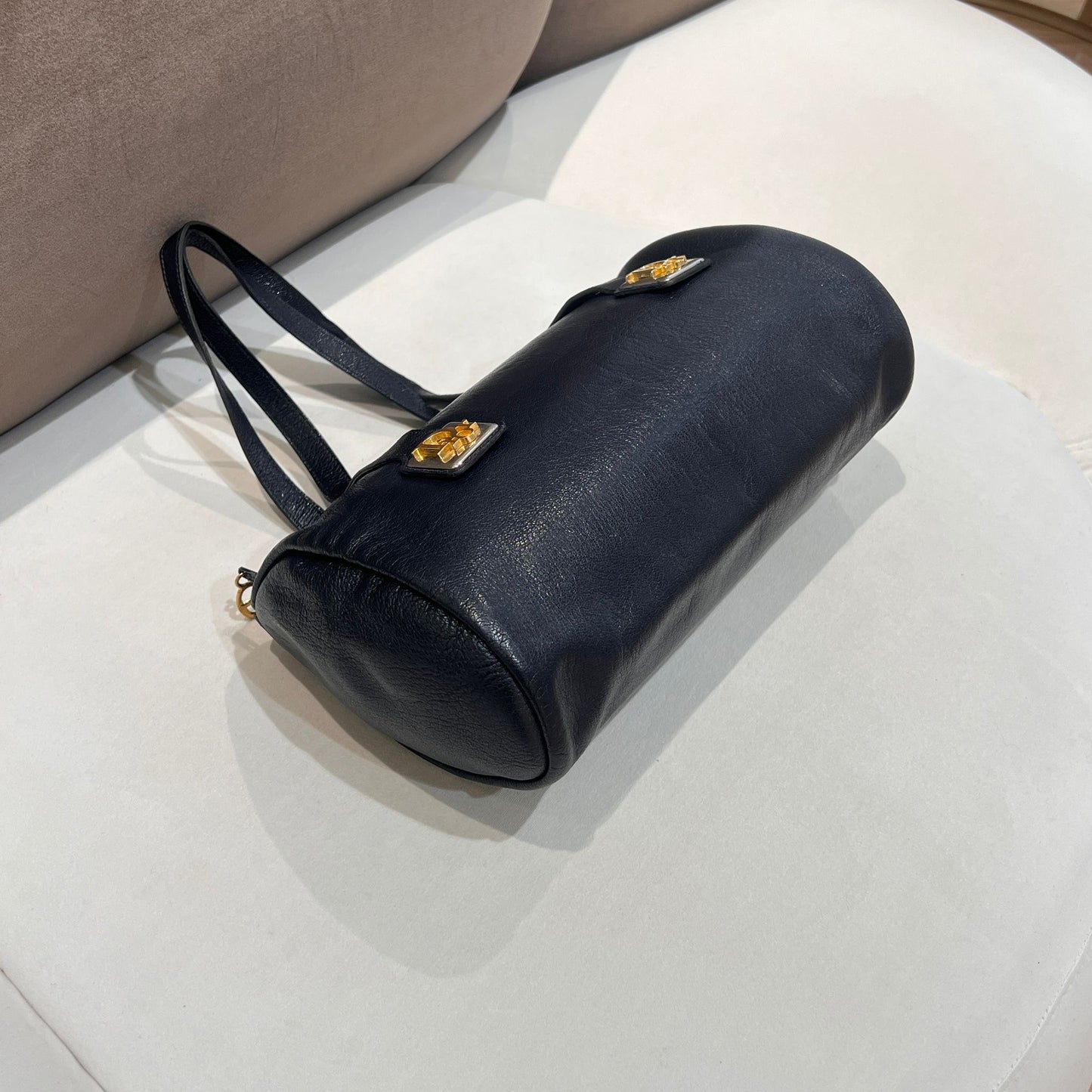Christian Dior Vintage Cd Logo Black Leather Barrel Shoulder Bag