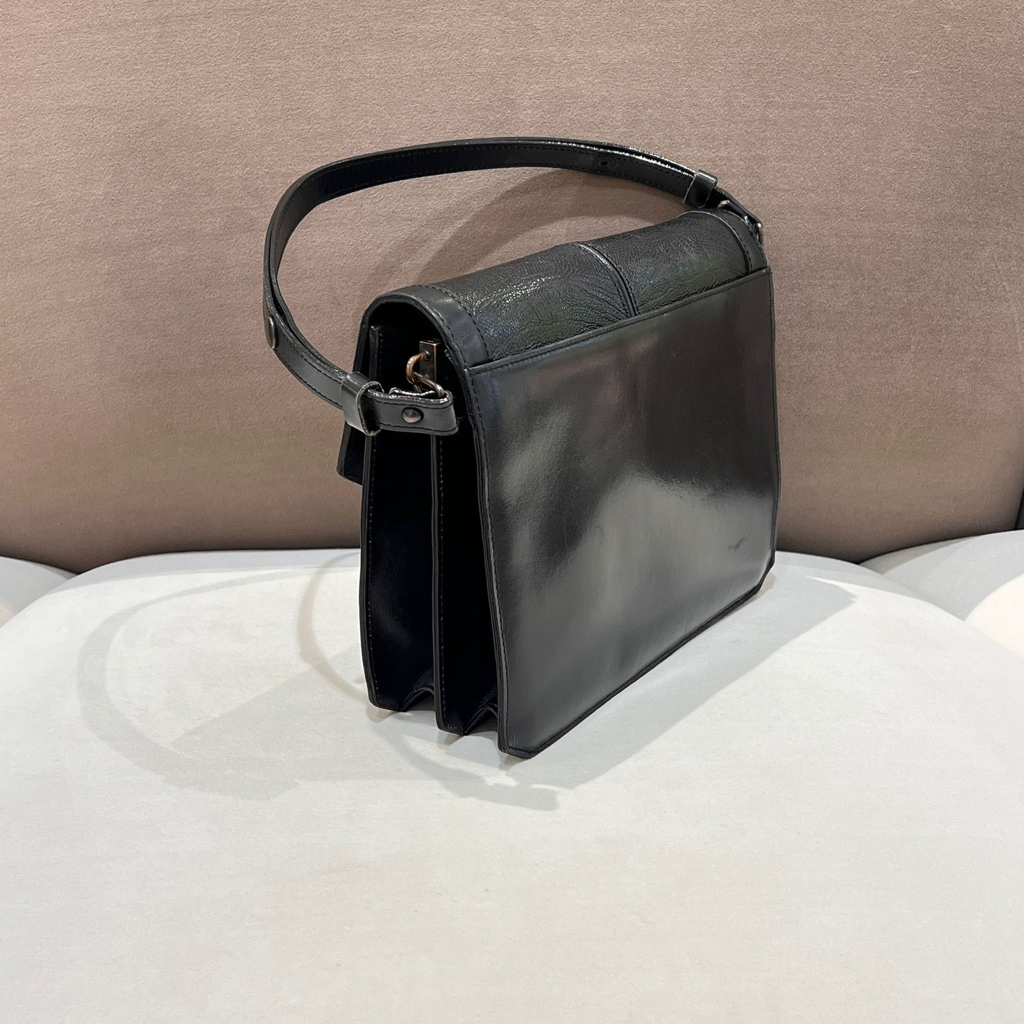 Yves Saint Laurent Vintage Crocodile-Embossed Black Leather Shoulder Bag