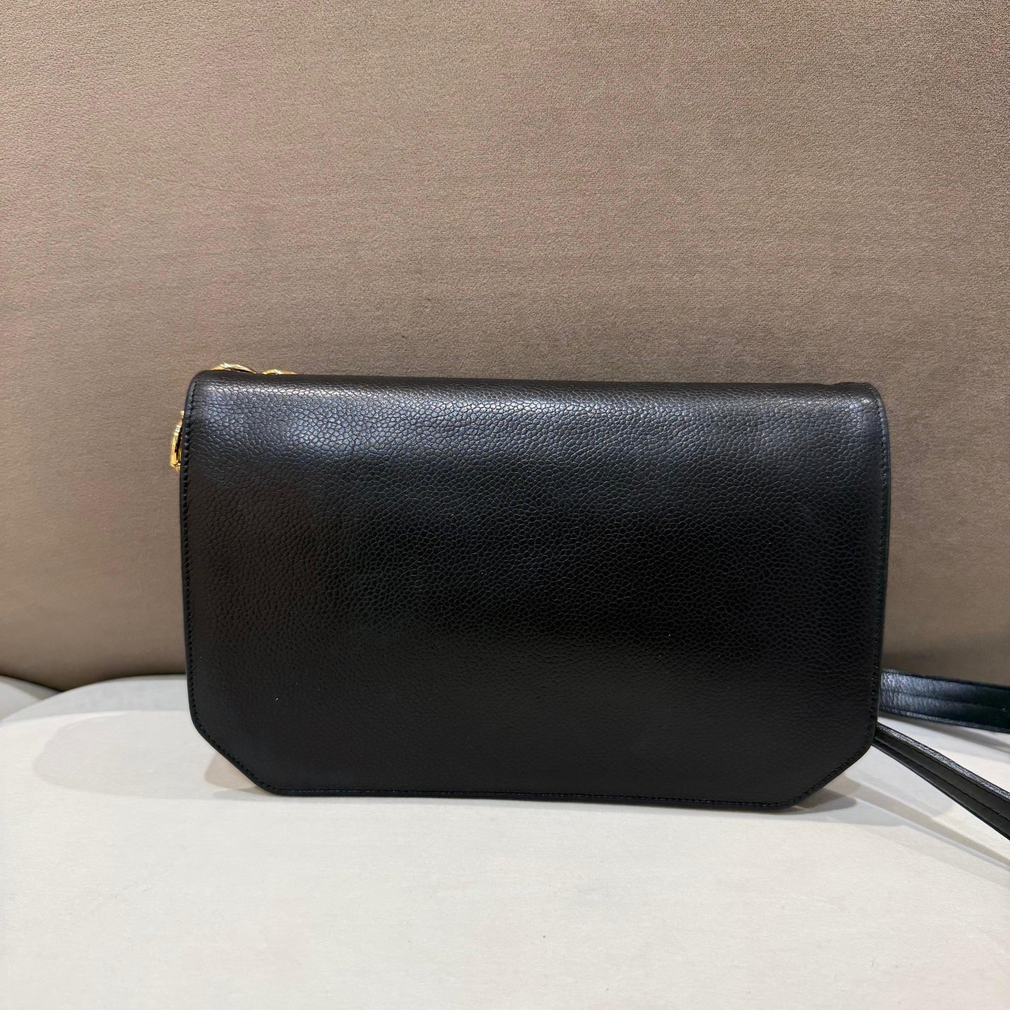 Christian Dior Vintage Black Grained Leather Logo Flap Shoulder Bag