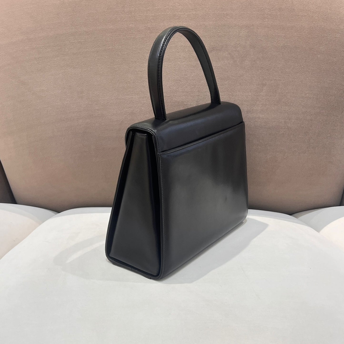 Givenchy Vintage Black Leather Top Handle Structured Handbag