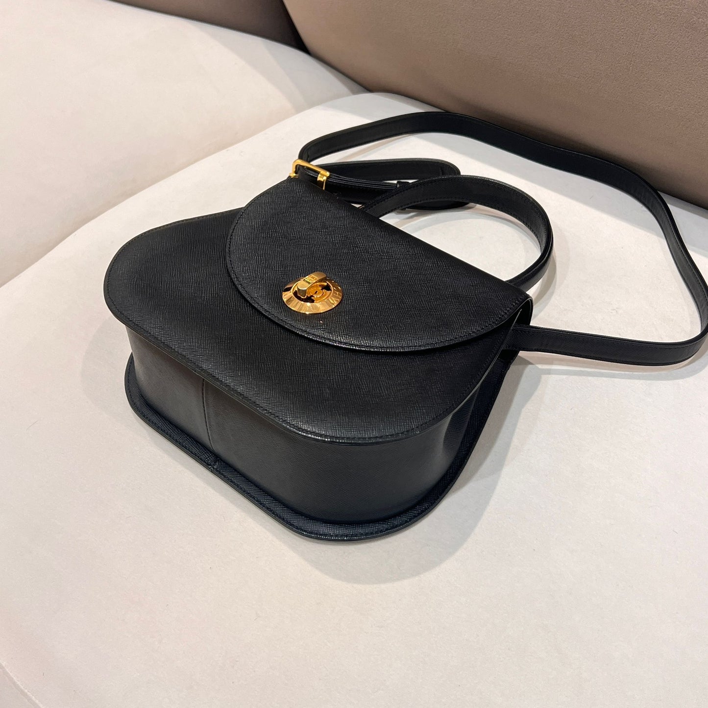 Givenchy Vintage Turn Lock Black Leather 2 Way Handbag