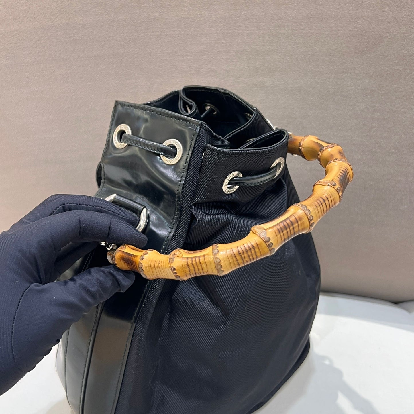 Gucci 復古竹柄兩用水桶包