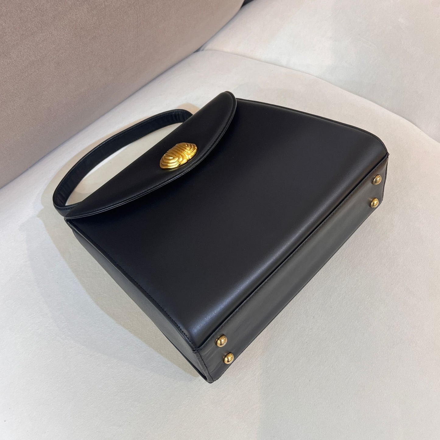 Givenchy Vintage Black Leather Gold Emblem Top Handle Bag