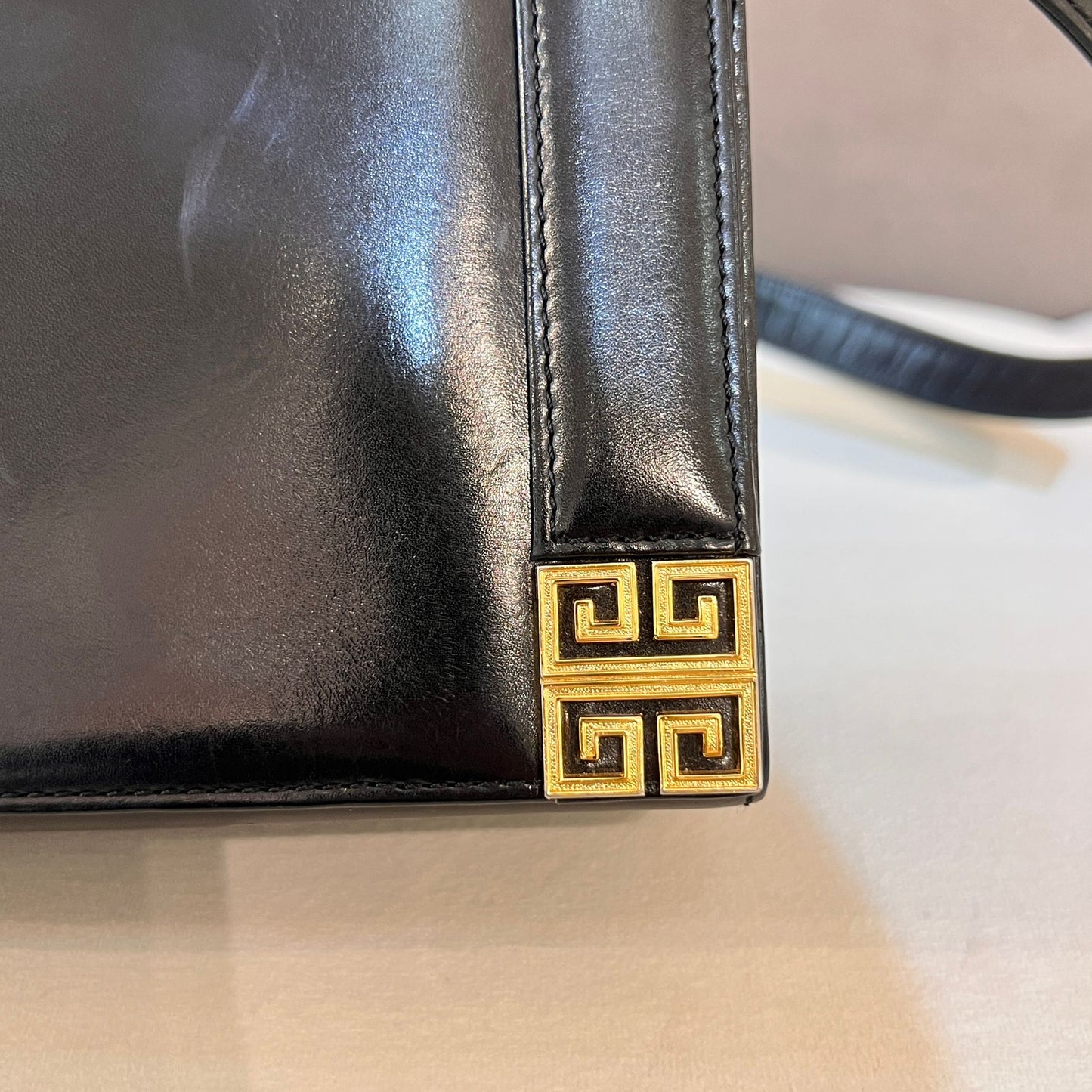 Givenchy Vintage 4G Logo 2-Way Black Leather Handbag