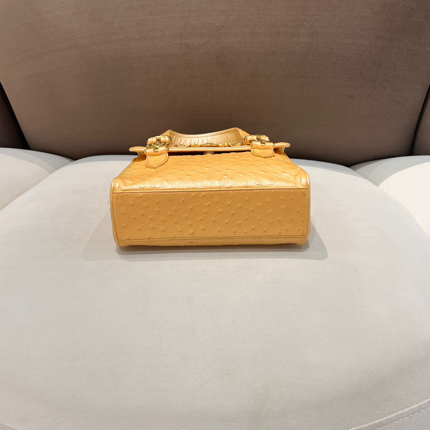 Versace Vintage Ostrich Embossed Cream Leather Mini Handbag