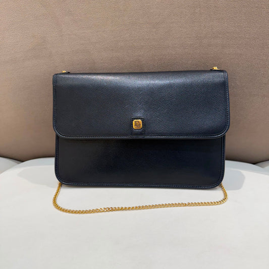 Christian Dior Vintage Black Leather Chain Shoulder Bag