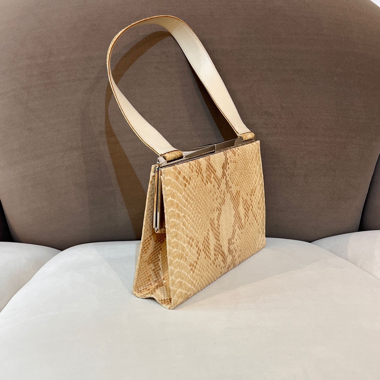 Salvatore Ferragamo Vintage Gancini Beige Python Tote Bag