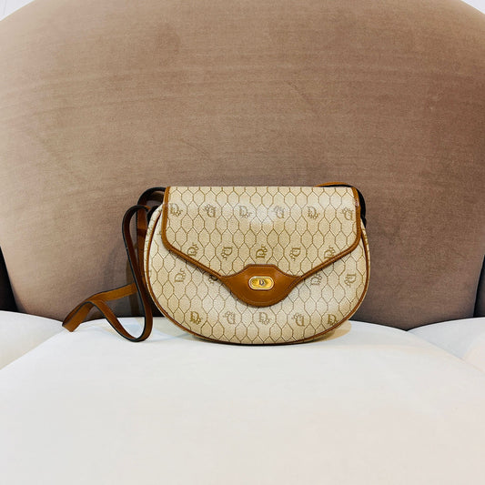 Christian Dior Vintage Brown Monogram Pvc Saddle Shoulder Bag