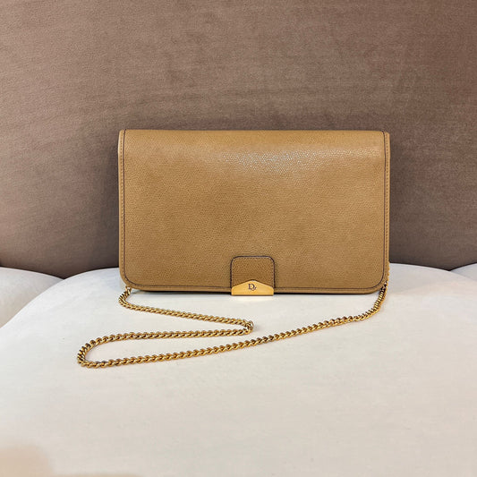 Christian Dior Vintage Honeycomb Beige Leather Chain Shoulder Bag