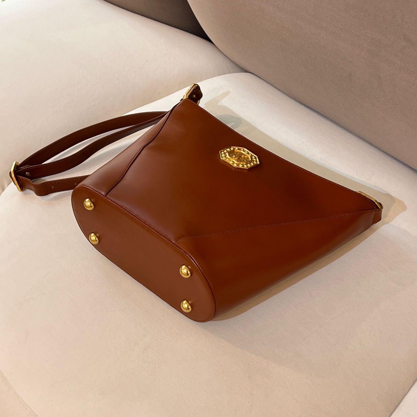 Yves Saint Laurent Vintage Brown Leather Medallion Shoulder Bag