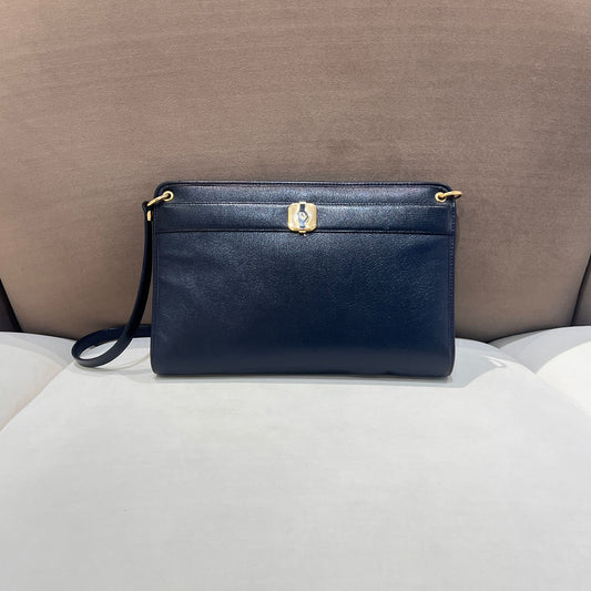 Christian Dior Vintage Navy Leather Structured Shoulder Bag