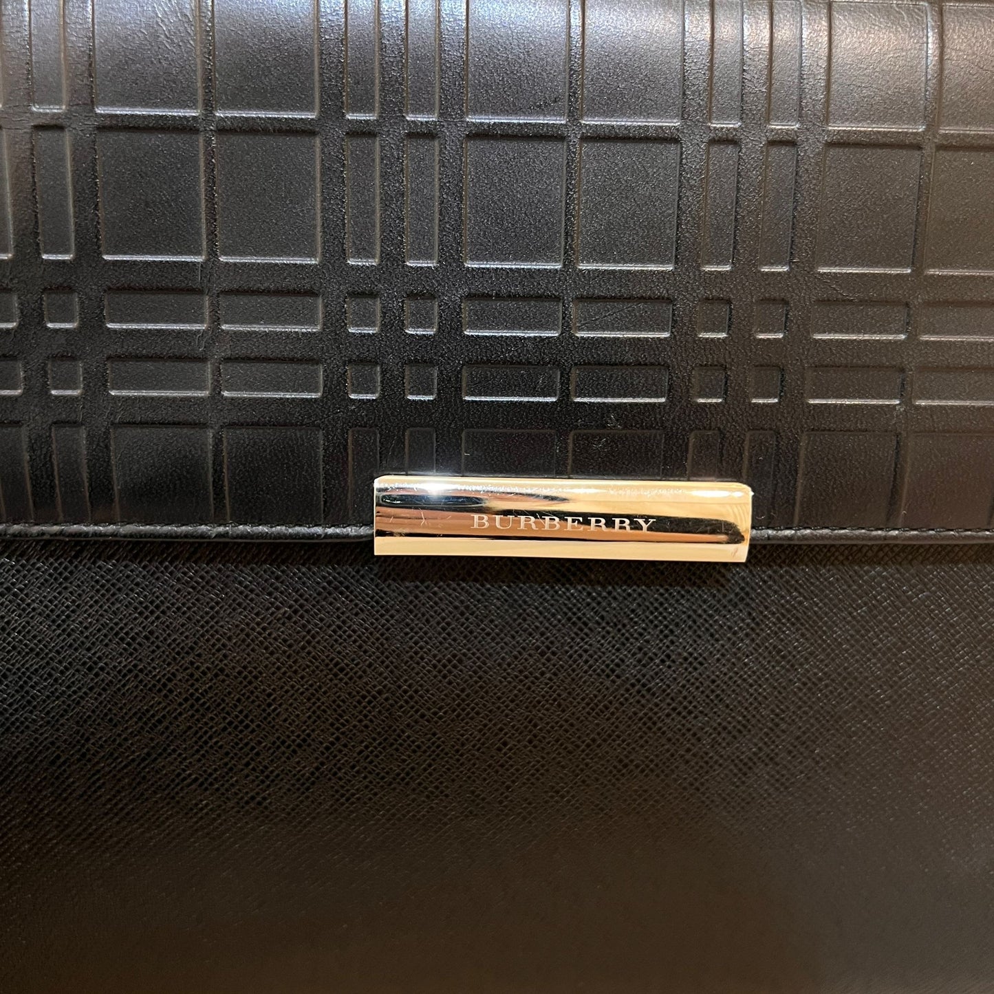 Burberry Vintage Embossed Check Black Leather Shoulder Bag