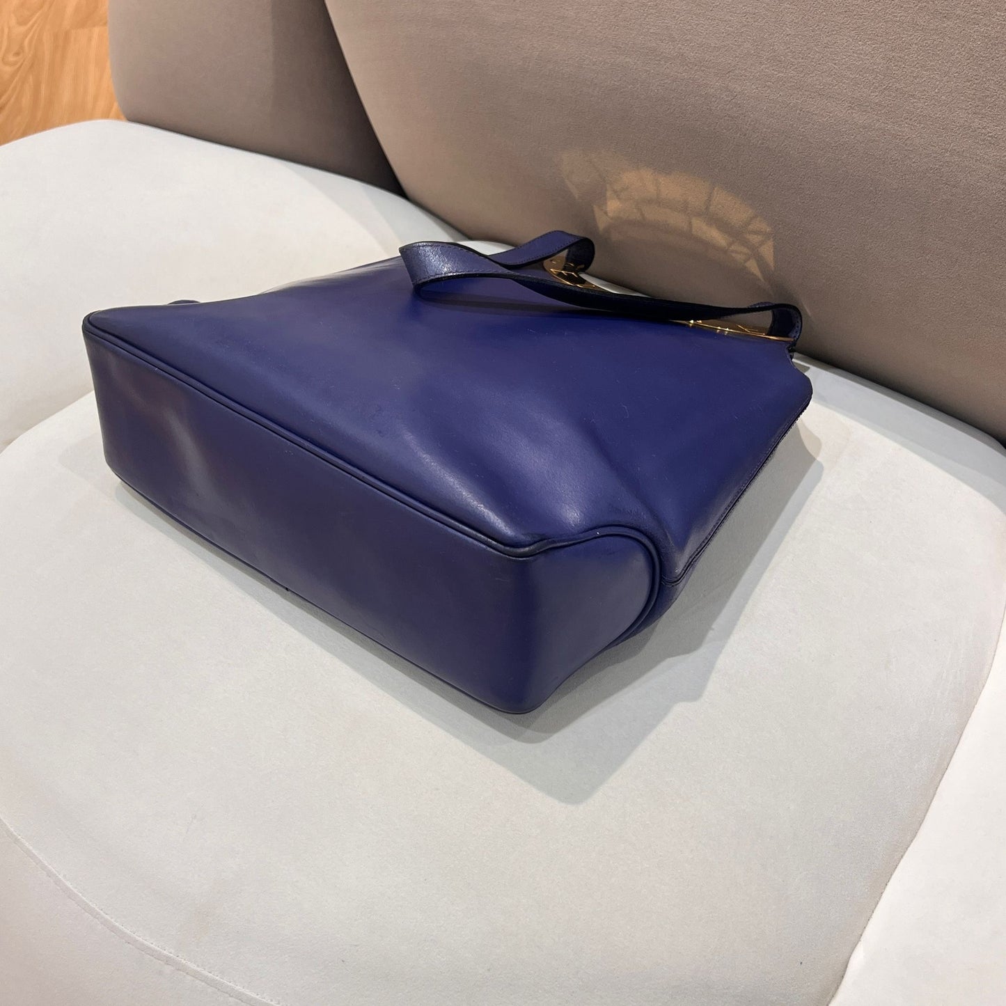 Celine Vintage Blue Leather Circle Logo Tote Bag