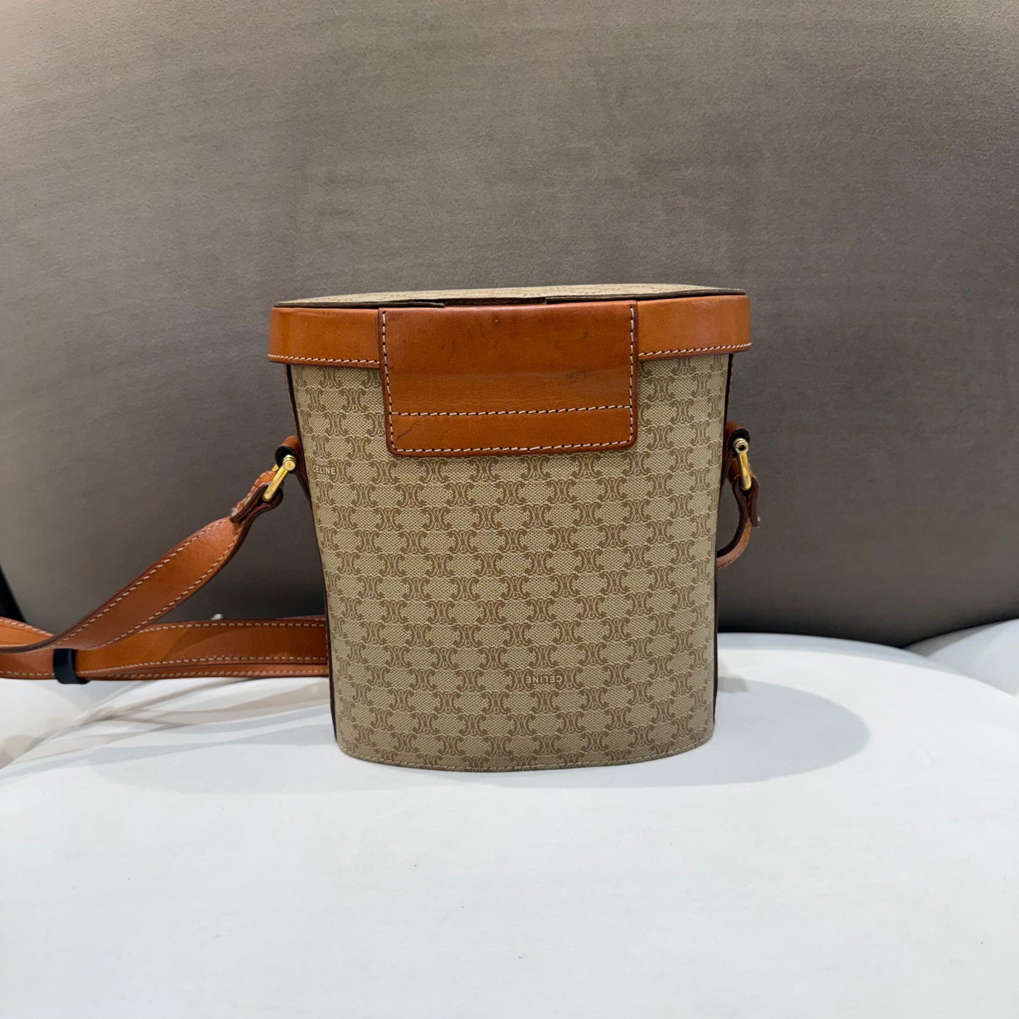 Celine Vintage Macadam Canvas Cylindrical Bucket Shoulder Bag