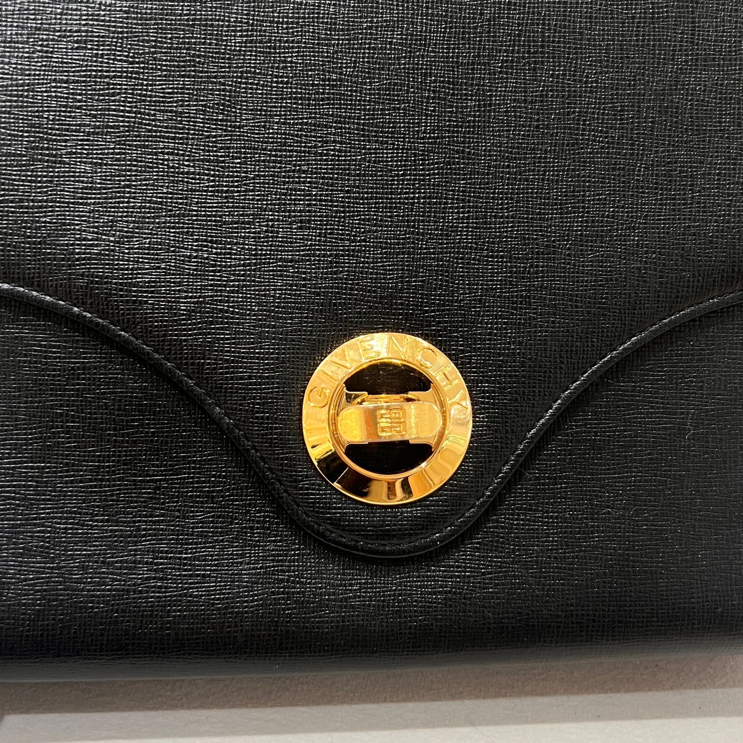 Givenchy Vintage Black Leather Turn Lock Top Handle Bag