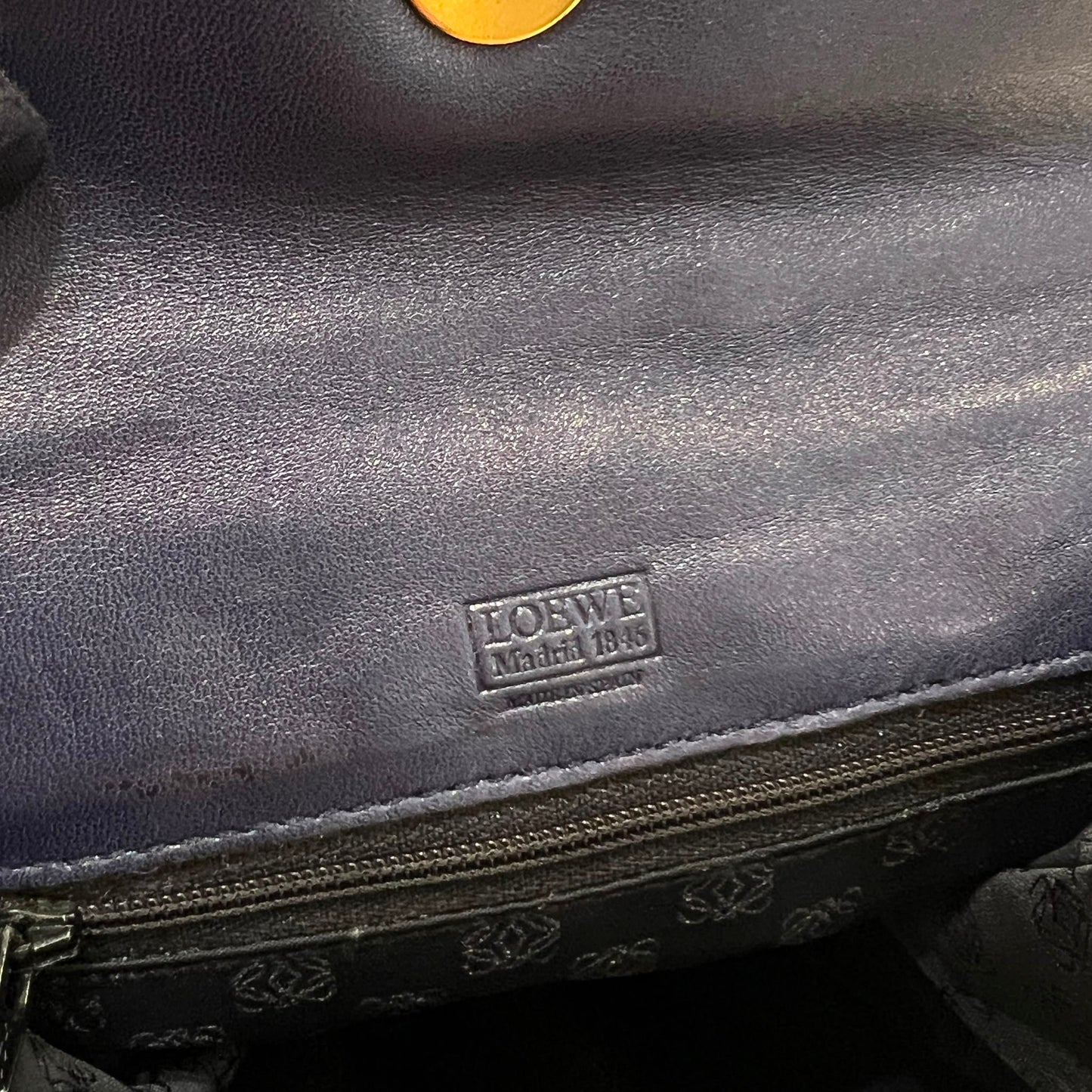 Loewe Vintage Navy Leather Anagram Saddle Shoulder Bag