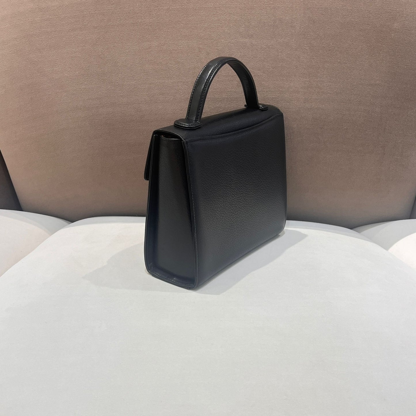 Burberry Vintage Black Grained Leather Top Handle Flap Handbag