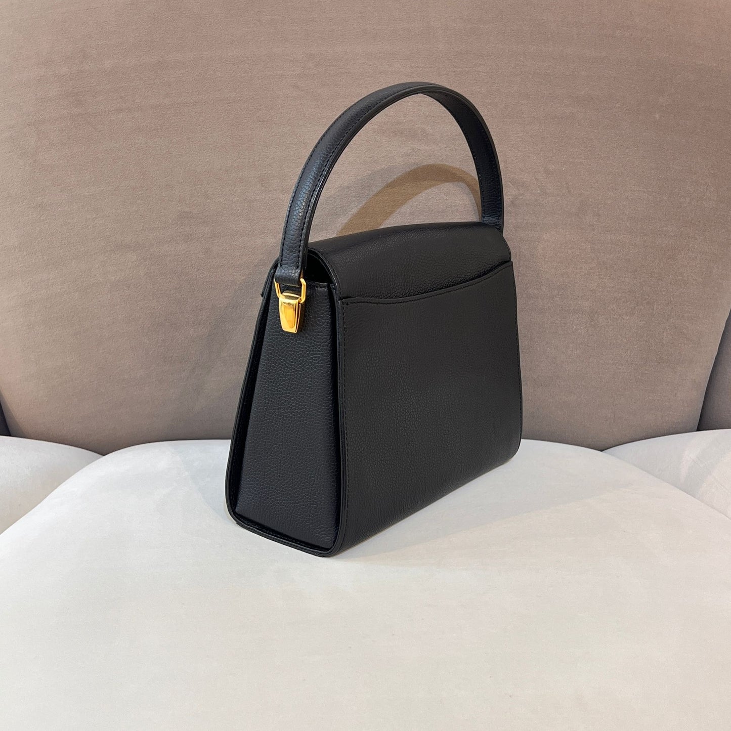 Valentino Garavani Vintage Black Leather V Logo Top Handle Bag