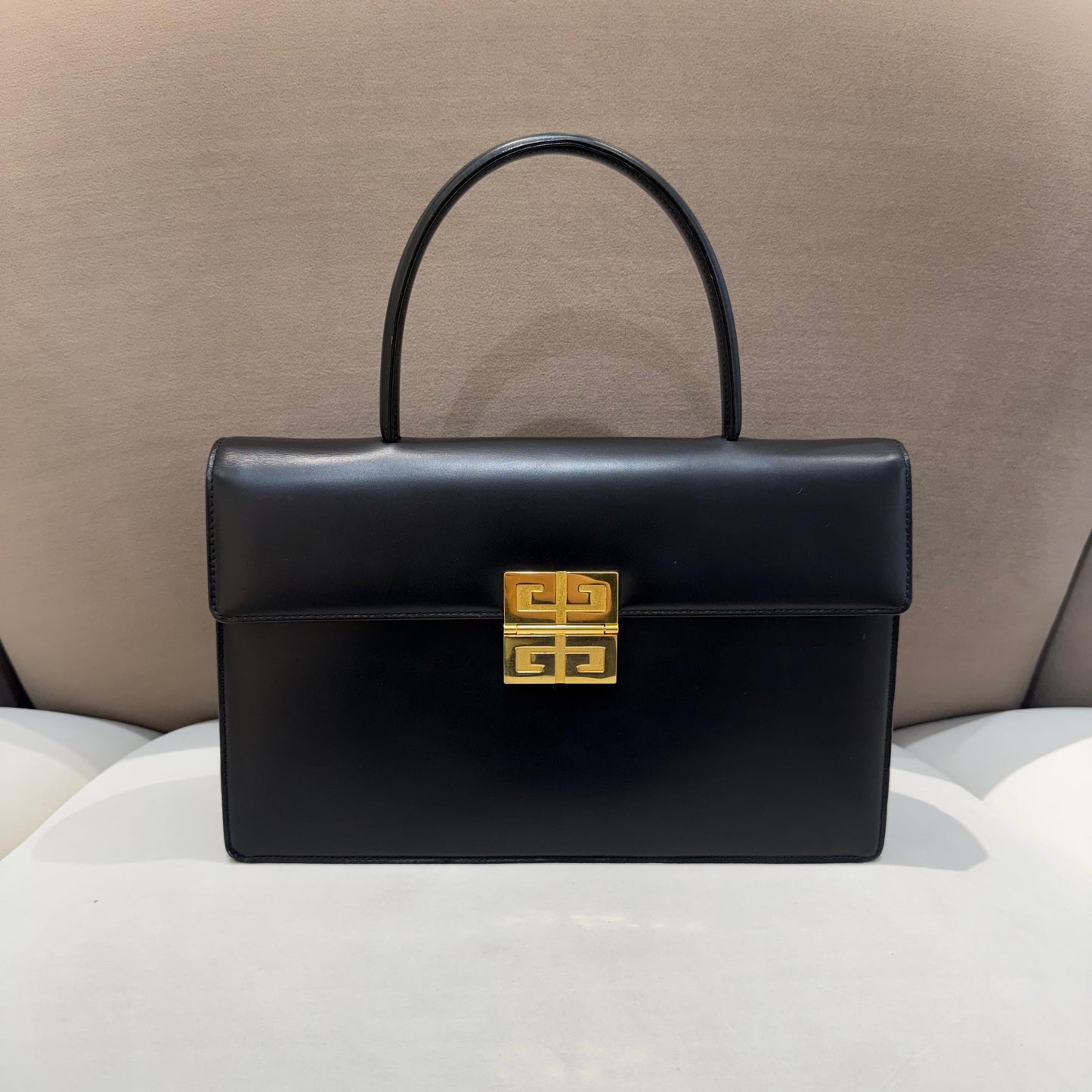 Givenchy Vintage Black Leather 4G Top Handle Handbag