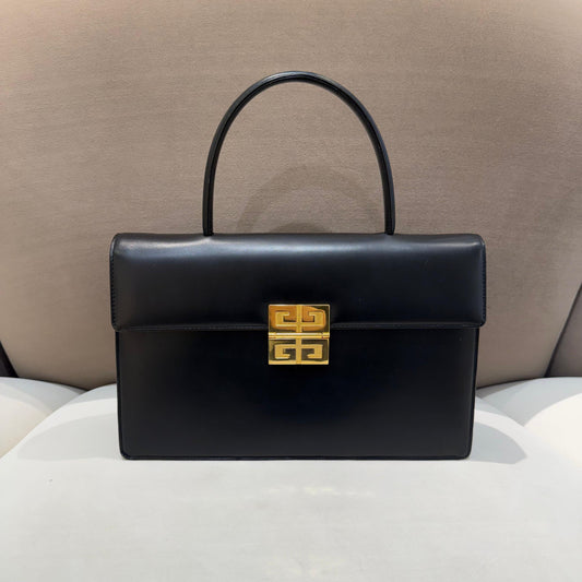 Givenchy Vintage Black Leather 4G Top Handle Handbag