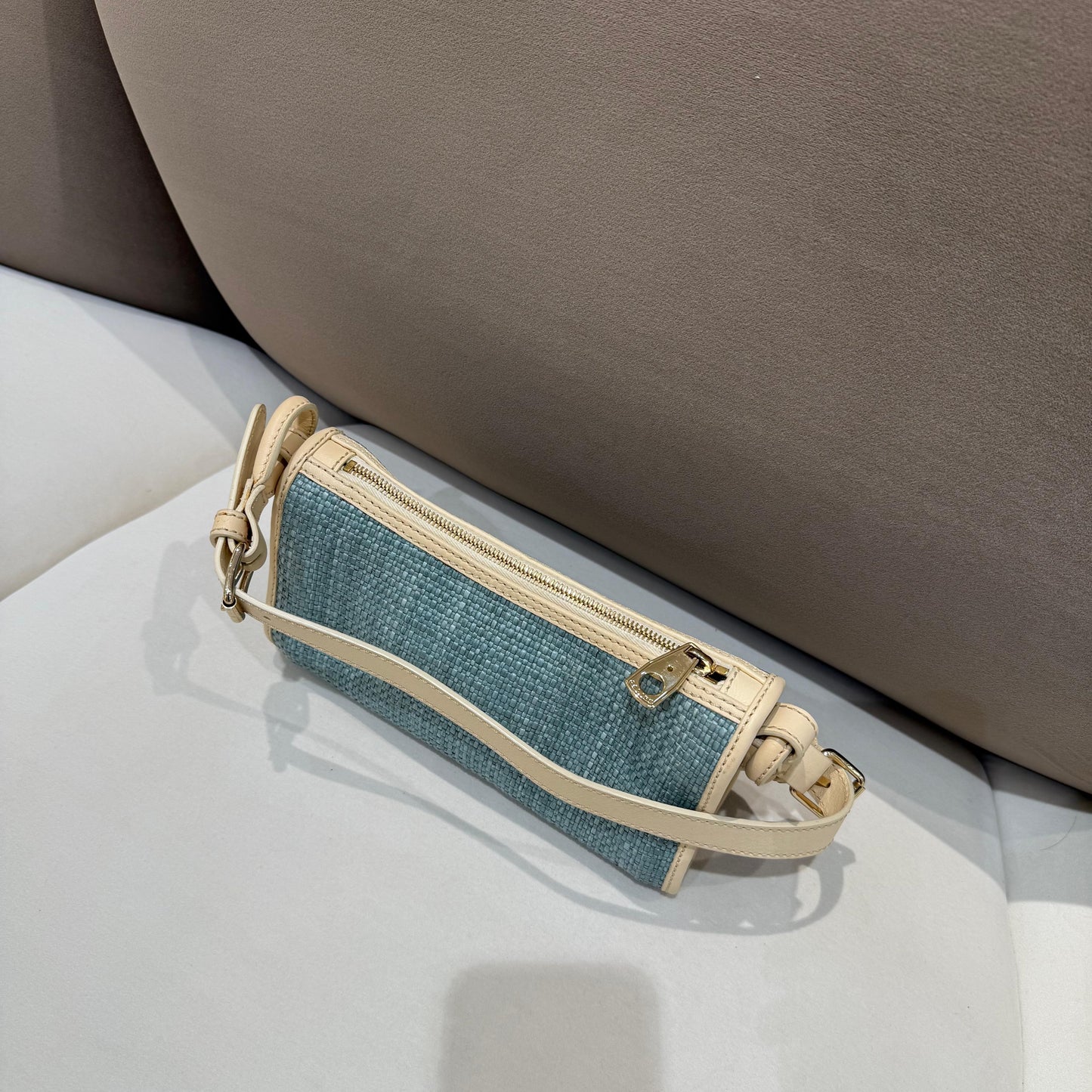 Celine Vintage Light Blue Woven Fabric One Shoulder Bag