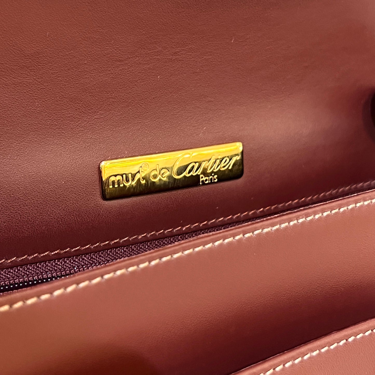 Cartier Vintage Mast Line Bordeaux Leather Shoulder Bag