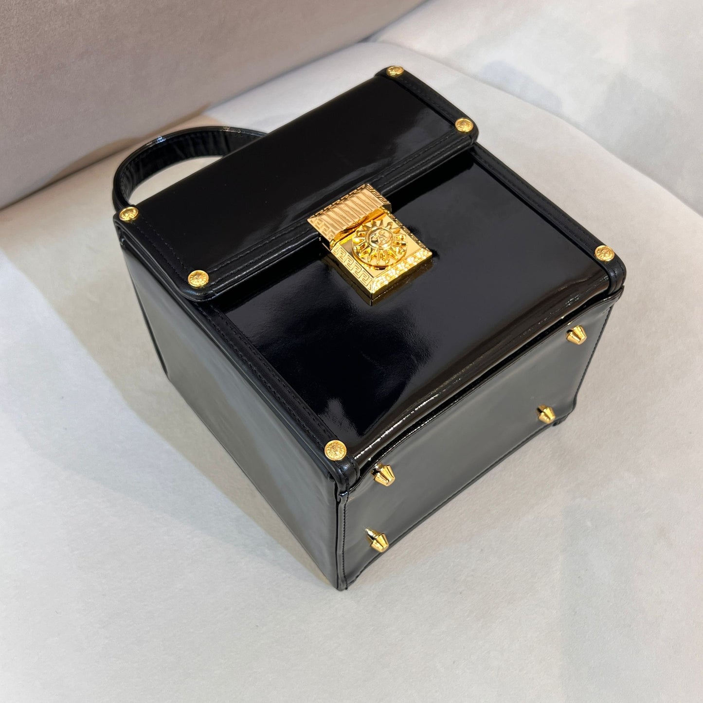 Versace Vintage Medusa Black Patent Vanity Box Bag