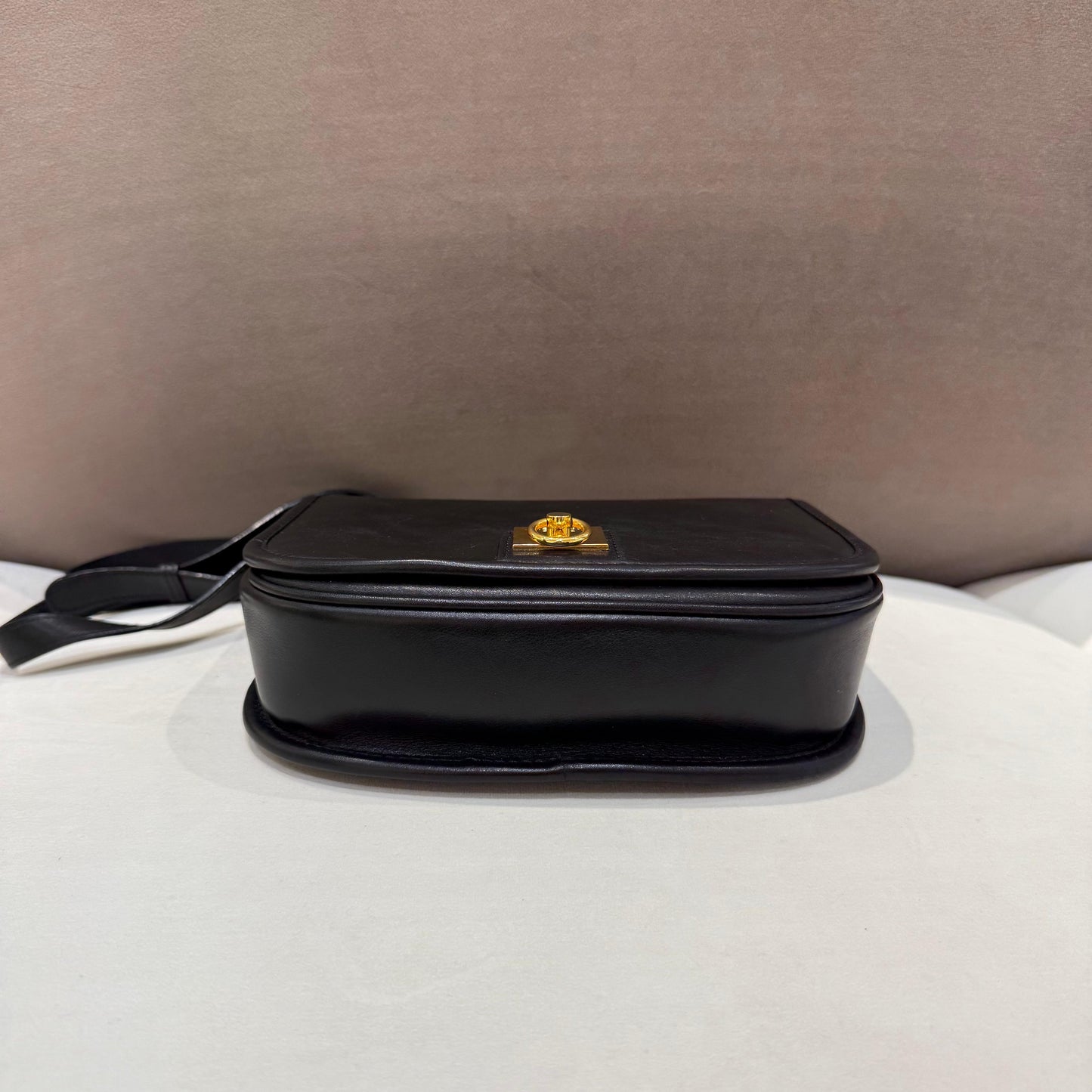 Celine Vintage Gancini Mini Flap Black Calfskin Shoulder Bag