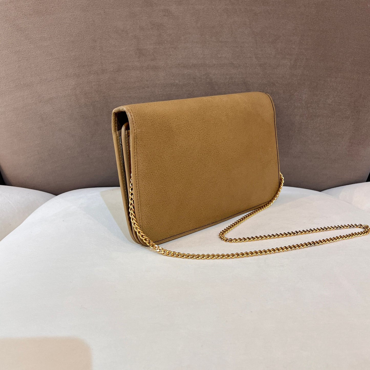 Christian Dior Vintage Honeycomb Beige Leather Chain Shoulder Bag