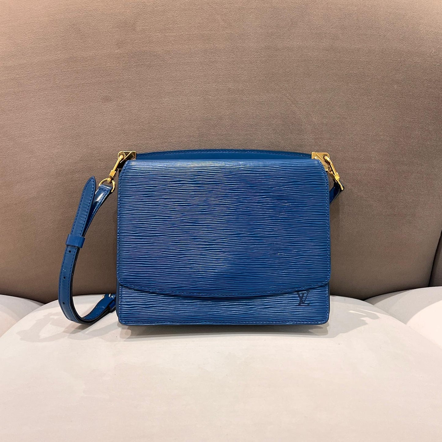 Louis Vuitton Vintage Epi Grenelle Blue Structured Shoulder Bag