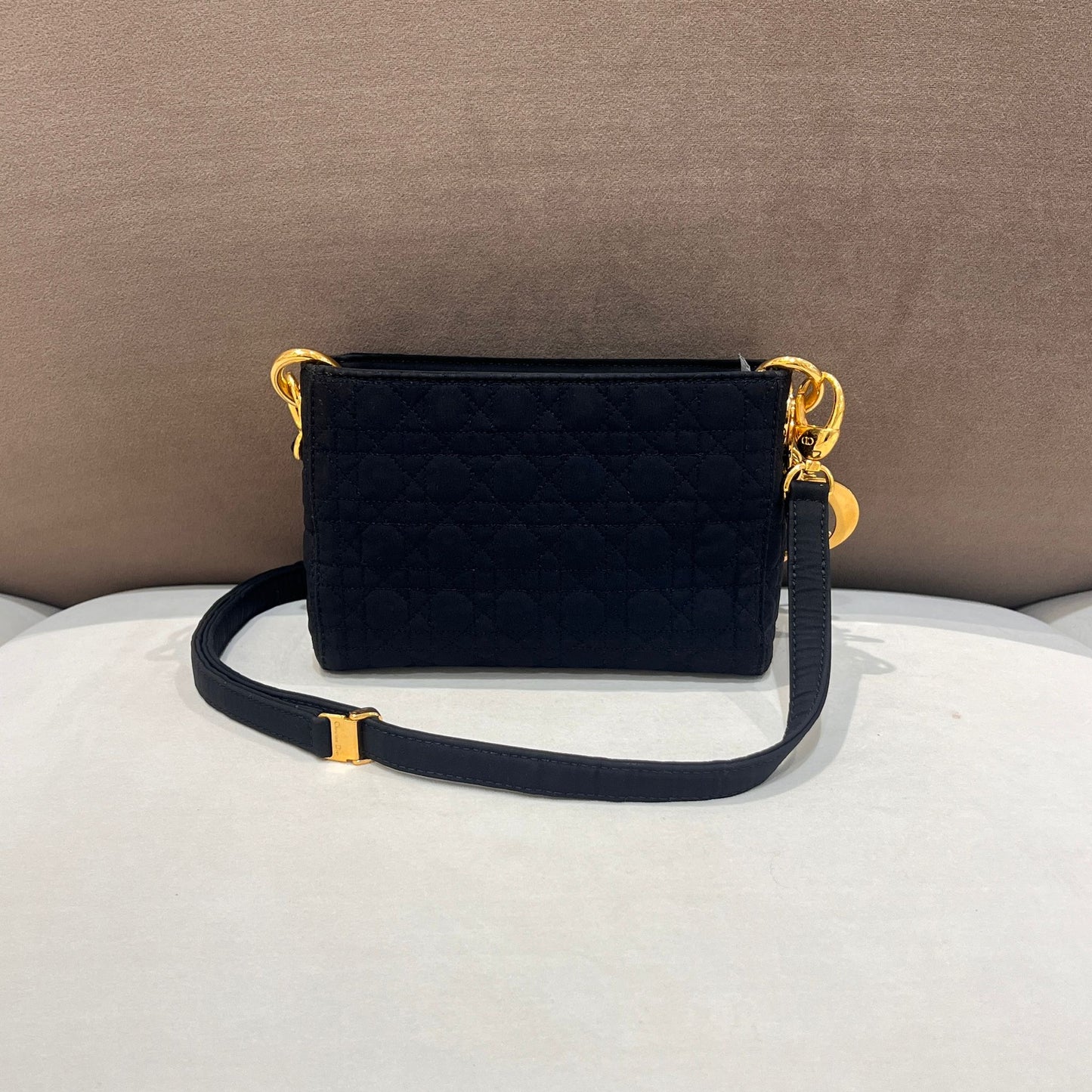Christian Dior Vintage Navy Leather Structured Shoulder Bag