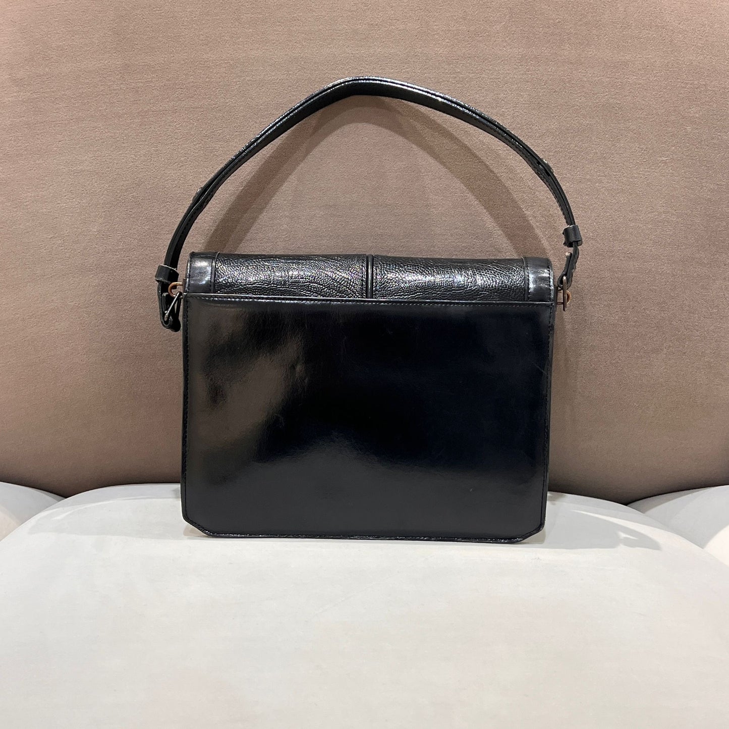 Yves Saint Laurent Vintage Crocodile-Embossed Black Leather Shoulder Bag