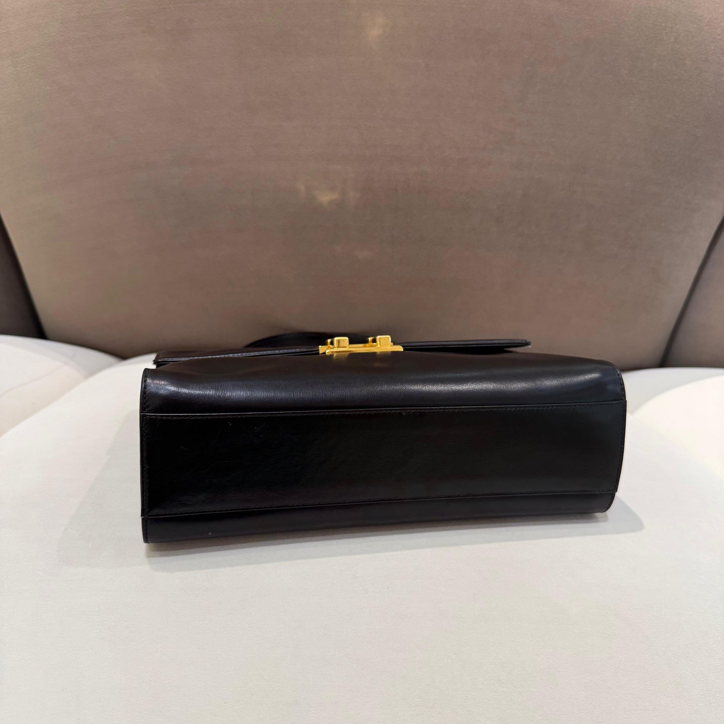 Gucci Vintage Black Leather Top Handle Formal Handbag