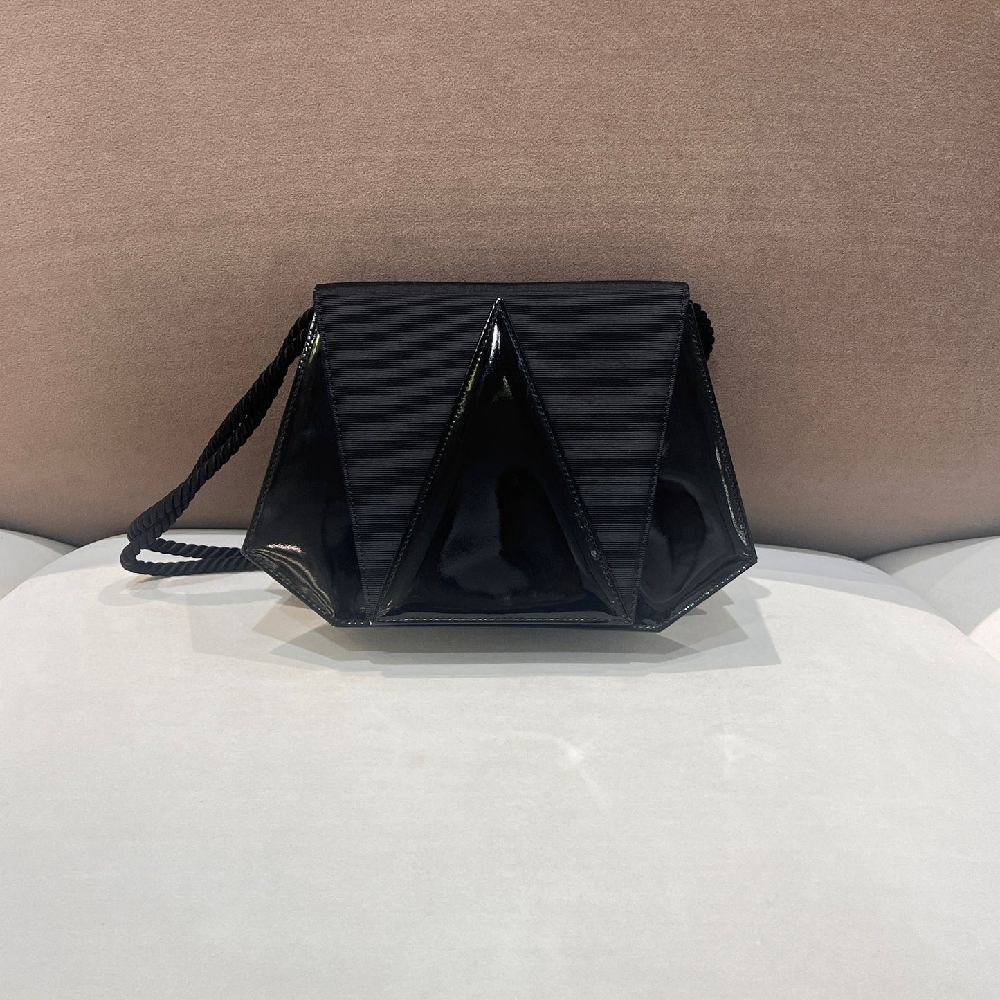 Vintage Geometric Leather Black Triangular Flap Shoulder Bag